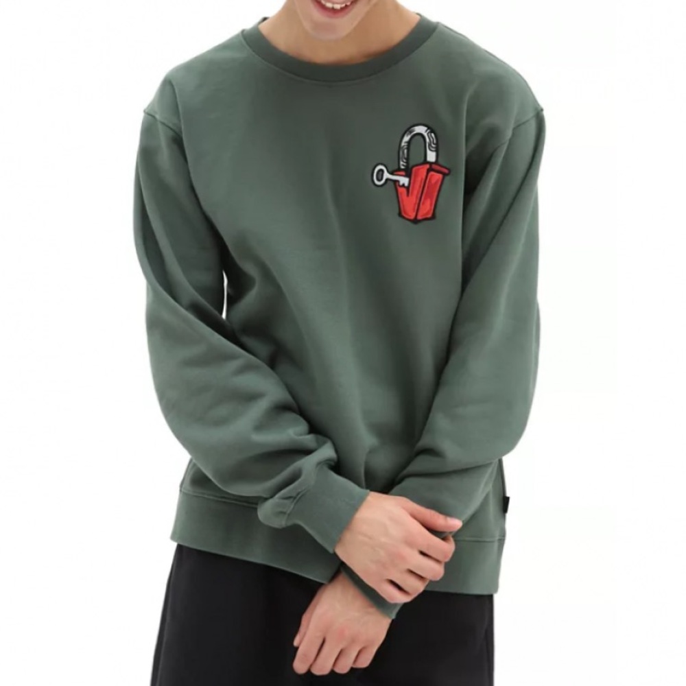 Vans Crewneck Sweatshirt Green with Lock & Key Embroidery M Unisex
